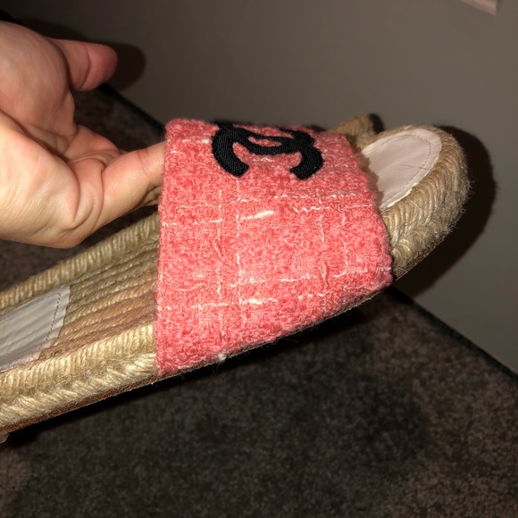 Pink/black Chanel Tweed CC Slide Espadrilles size 36 - Picture 5 of 10